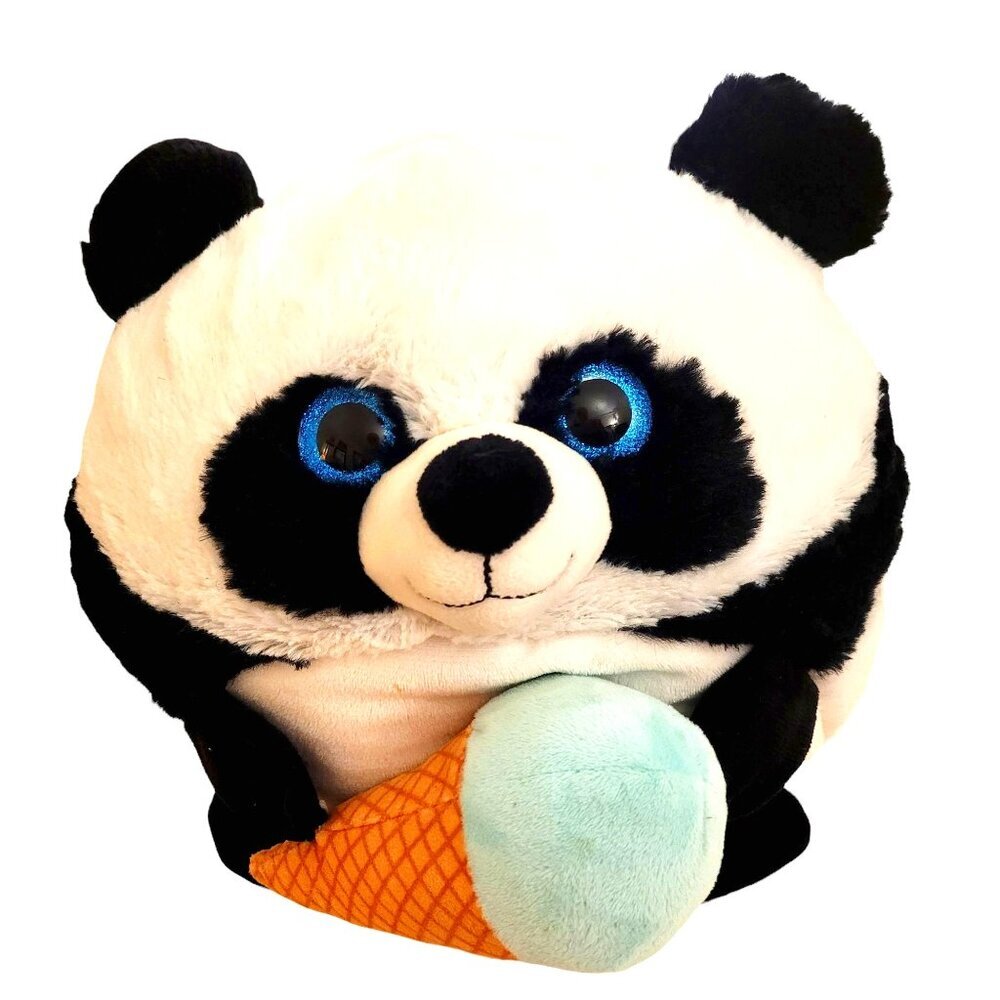 HugFun Round Panda 10" Tall Ice Cream Cone Glitter Eyes Plush Stuffed Animal